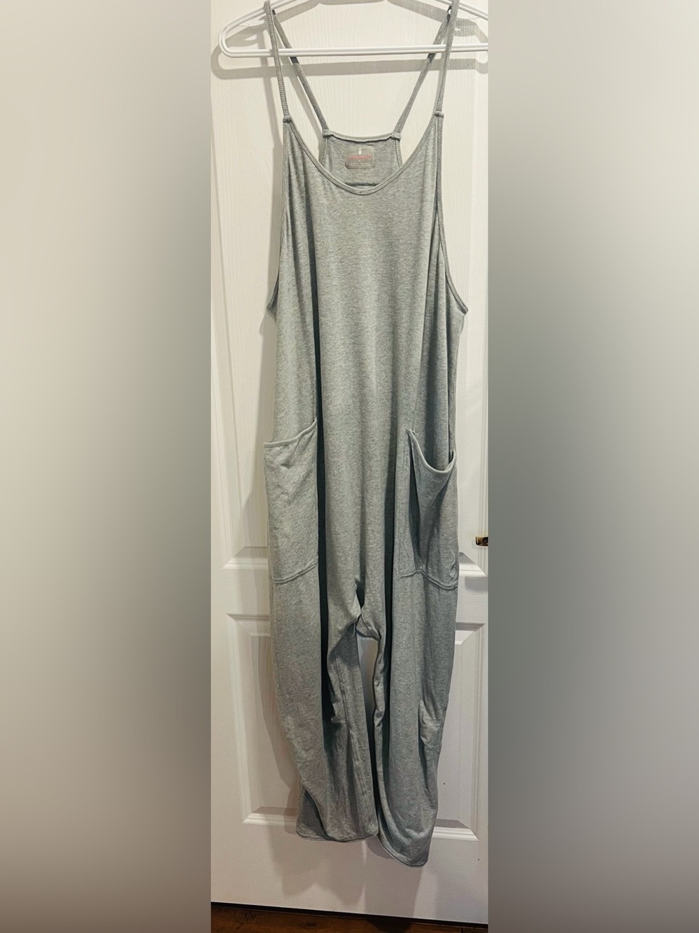 Free People Light Gray Relaxed Pocket Jumpsuit
